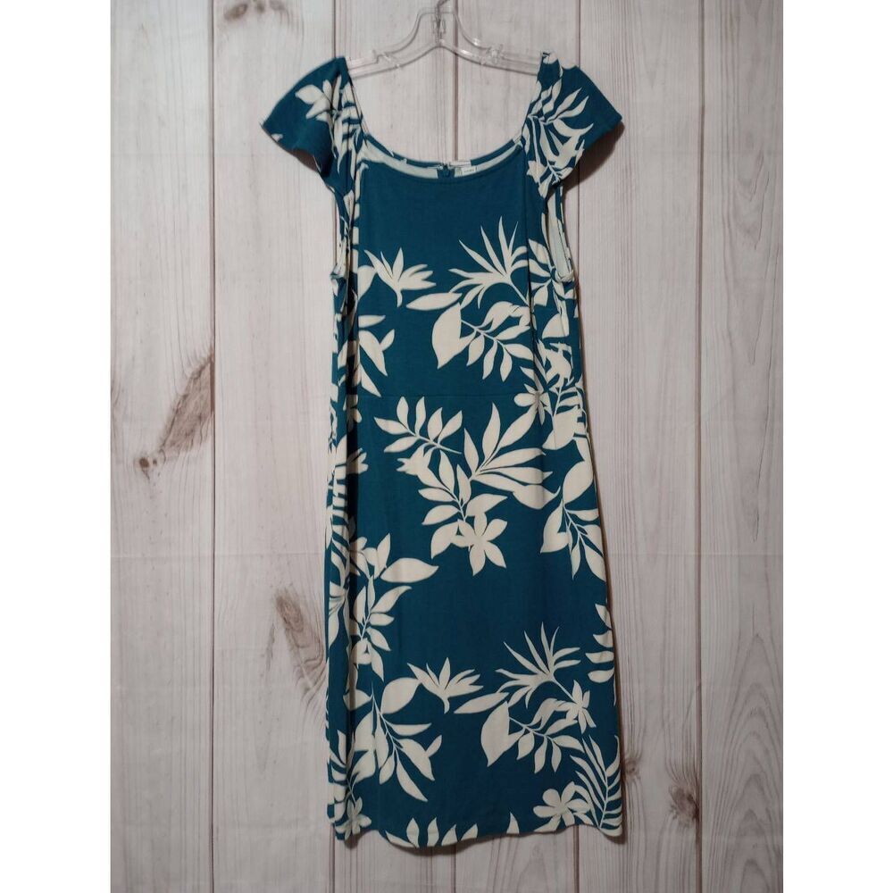 Old Navy Dress Ladies Extra Large Teal White Tropical Capped Sleeve